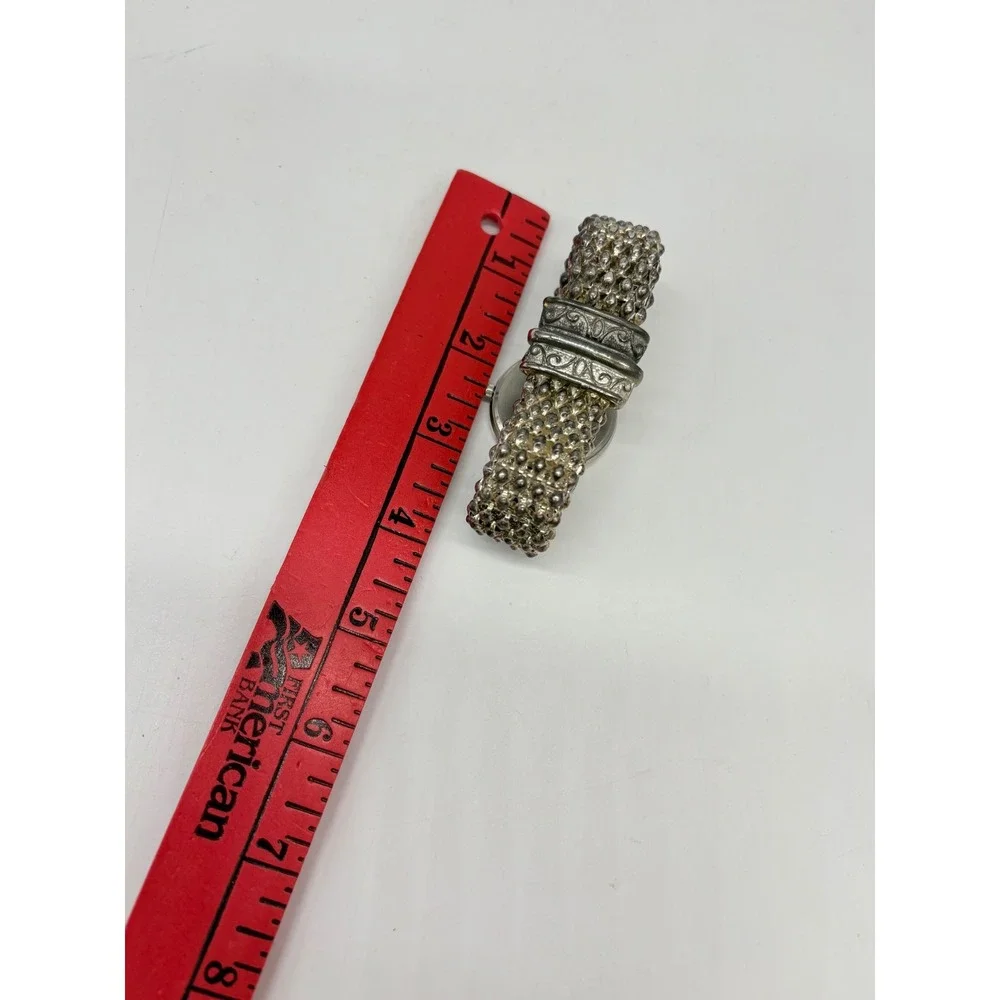 Geneva Quartz Watch Silver Tone Popcorn Mesh Magnetic Clasp Filigree Band Mens